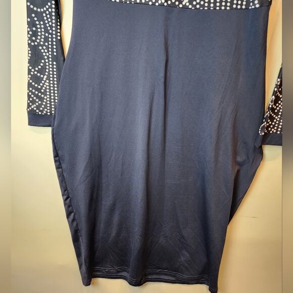 Blue Bodycon Mock Turtleneck Dress Fitted Sheer Back Sexy Dress Size M - Picture 5 of 7